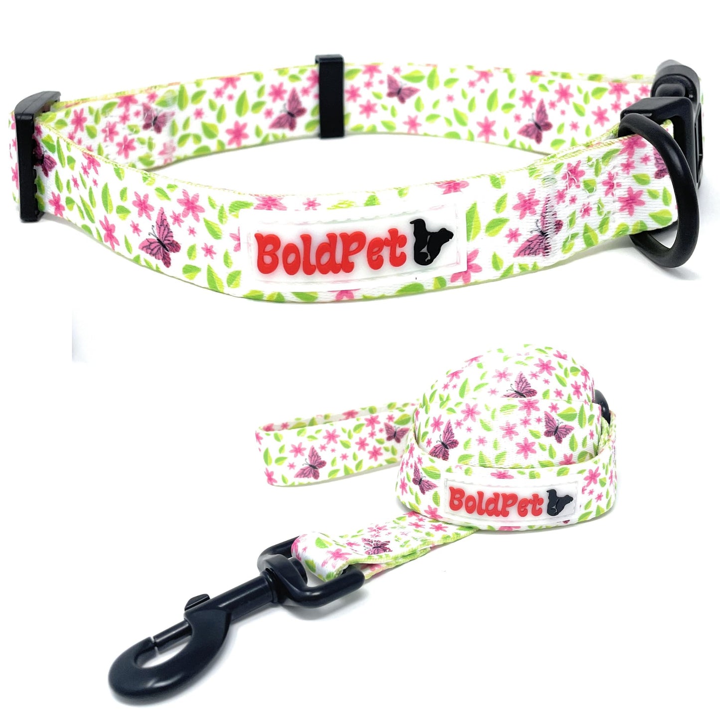 BOLDPET Dog Collar and Leash Set - Durable Polyester-Floral Dog Collar and Leash -Puppy Collar and Leash-Dog Collar and Leash Sets for Medium Dogs- Dog Collar and Leash Set for Large Dogs