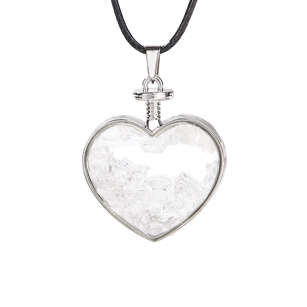 Natural Crystal Heart Bottle Pendant Necklace