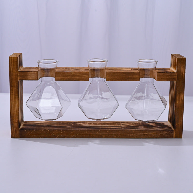 Wooden Frame With Hydroponic Glass Vase for Plants