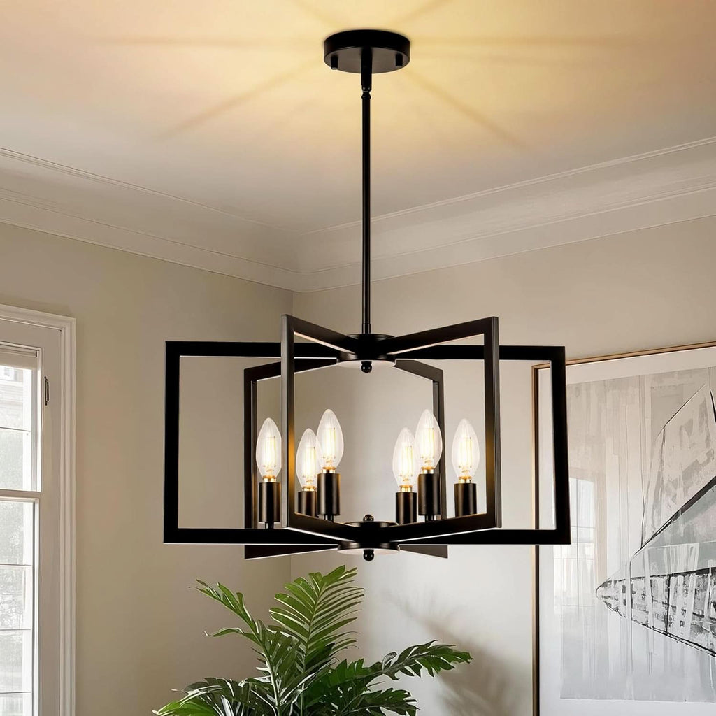 Black 6 Light Adjustable Pendant Chandelier For Dining Room
