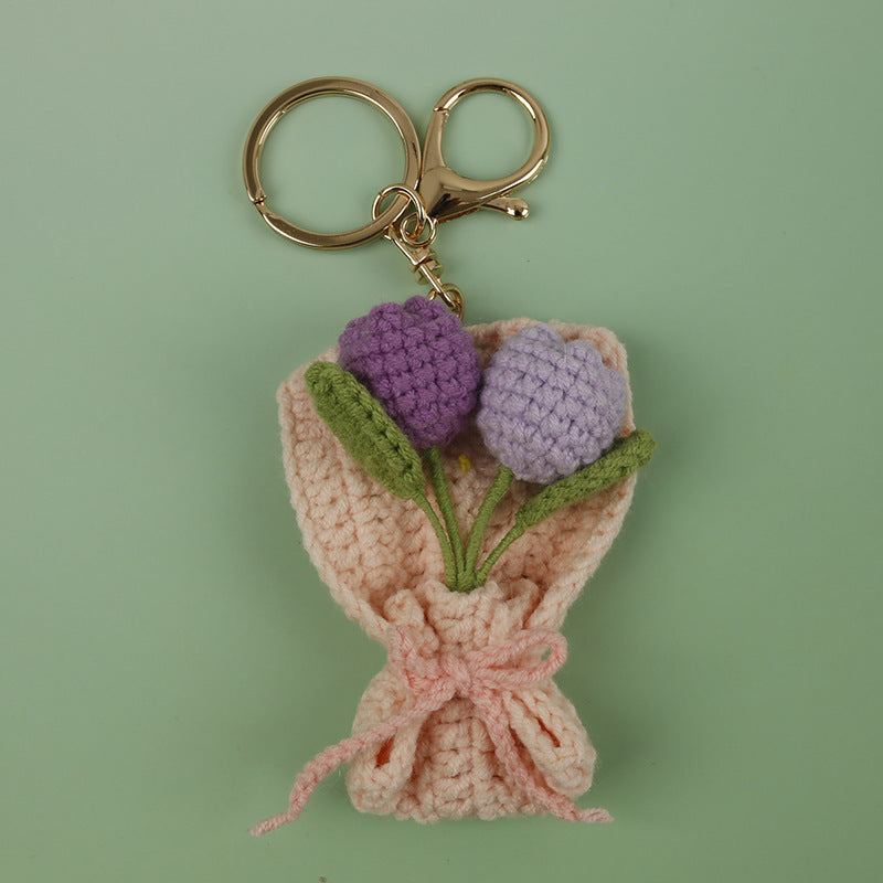 Handmade Crochet Flower Keychain Charm