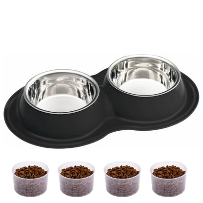Dog Bowls Extra Large Dog Bowl Set with Mat Black Double Stainless Steel