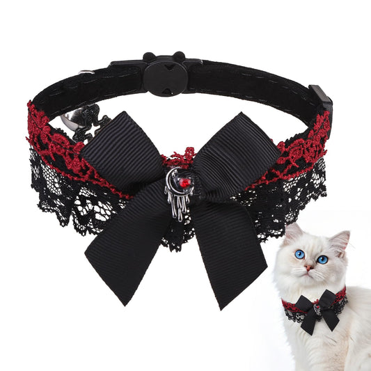 Cat Collar with Bells Adjustable Soft Velvet Cat Collar Breakaway with Cross AccessorySafety Quick Release Gothic Style Pet Collar for CatKittenSmall Dog