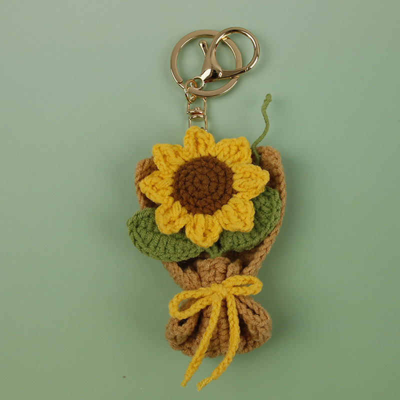 Handmade Crochet Flower Keychain Charm