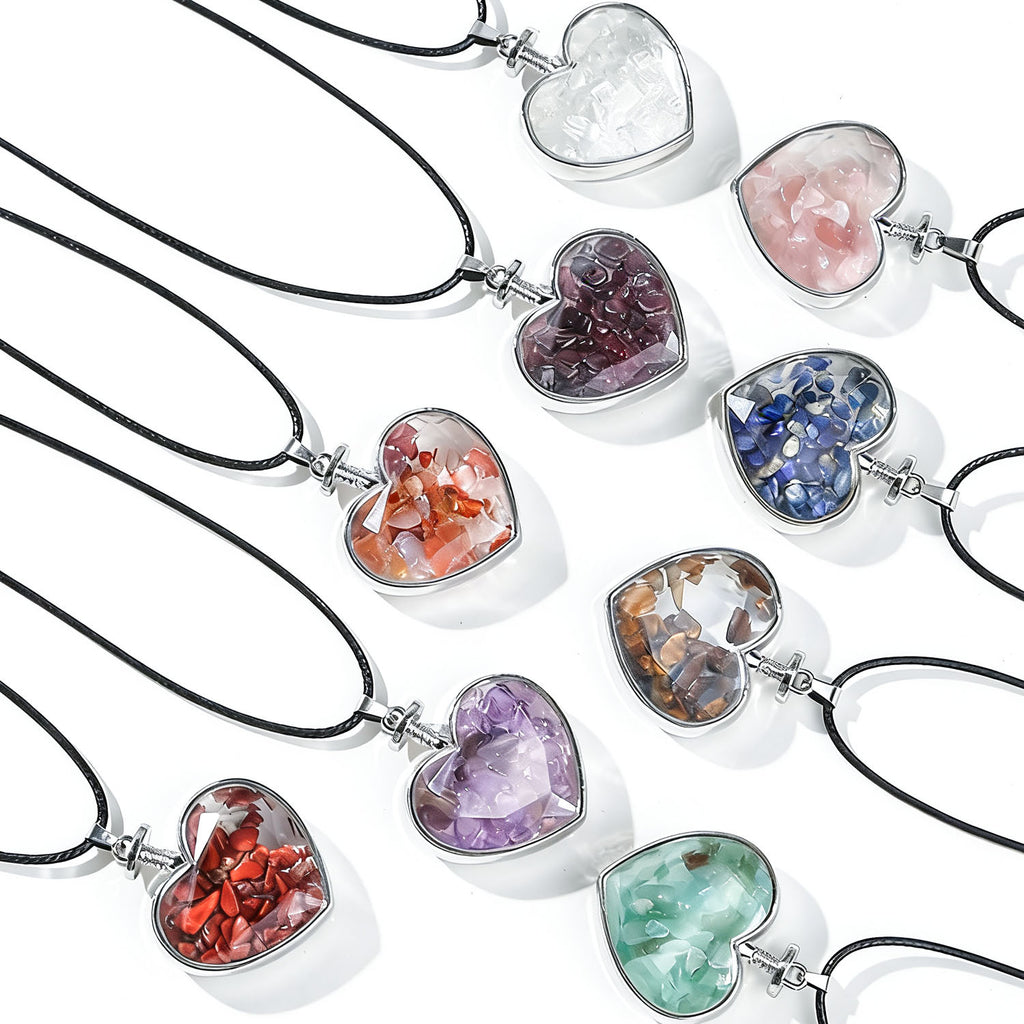 Natural Crystal Heart Bottle Pendant Necklace