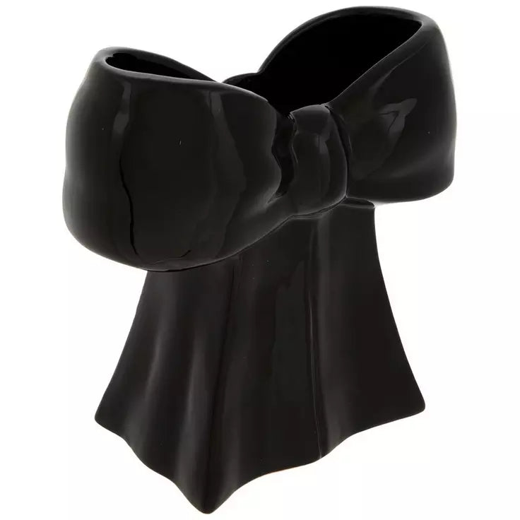8" Black Bow Ceramic Vase