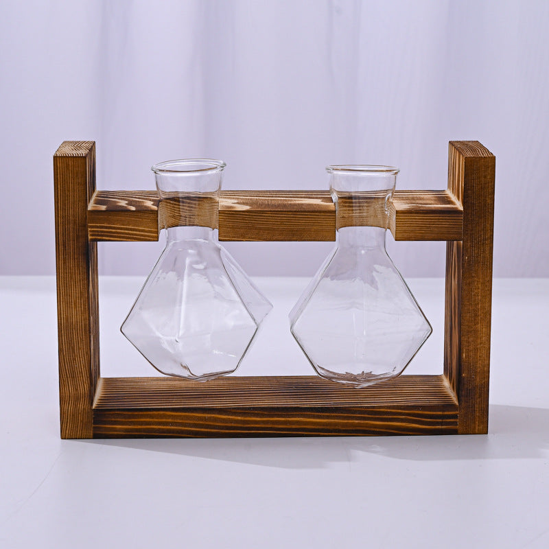Wooden Frame With Hydroponic Glass Vase for Plants