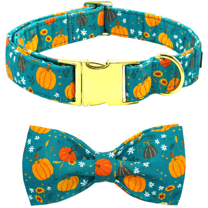 Bobo Rainbow Dog Collar Autumn Pet Collar Pumpkin Print Pet Collar Fall Dog Collar Soft Dog Collar Cute Dog Collar with Bow Tie Adjustable Metal Buckle Collar Gift Collar for Large Dogs