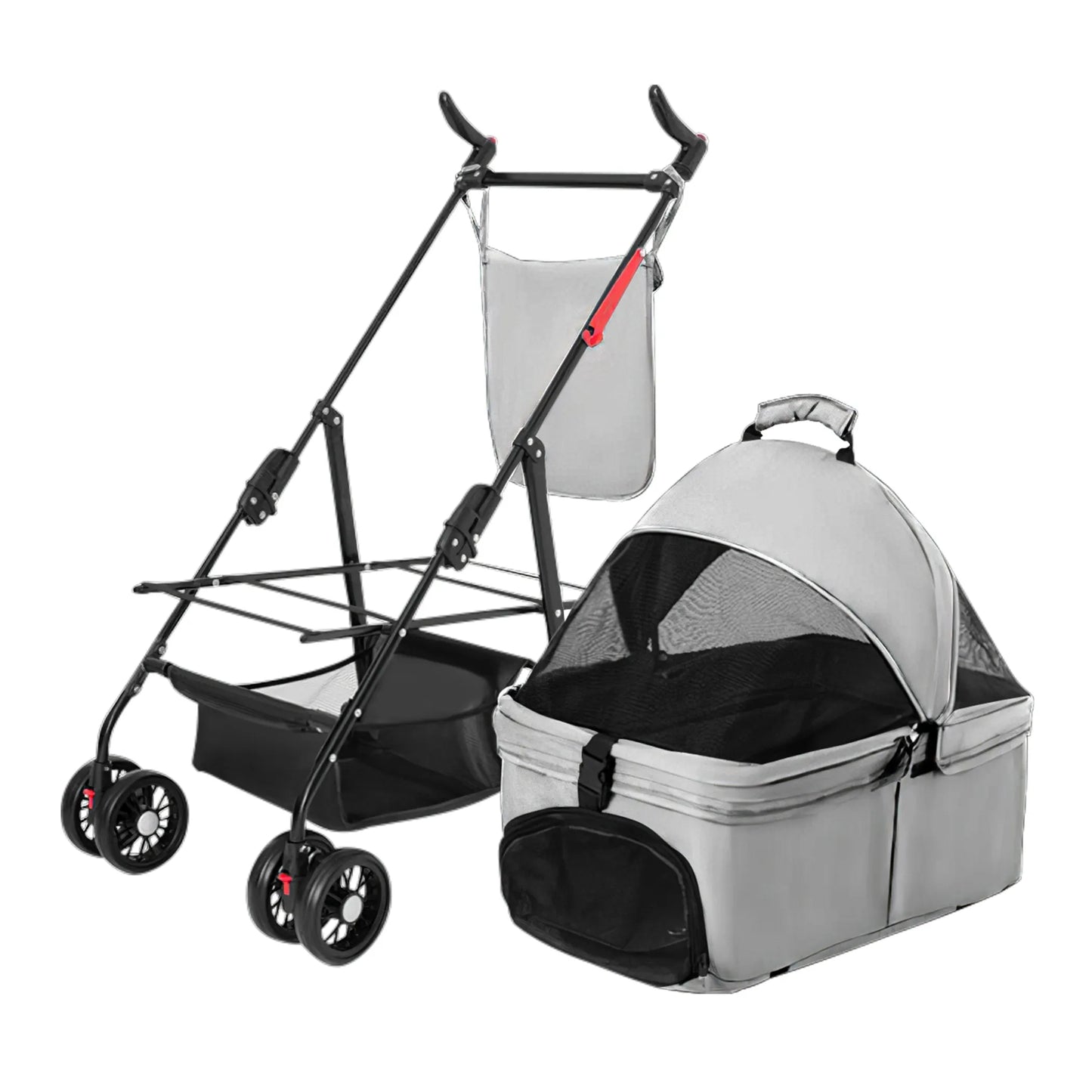 4 Wheels Pet Stroller Foldable Carrier Strolling Cart Travel Jogger Pet