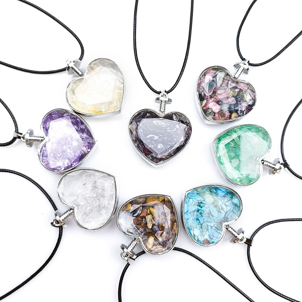 Natural Crystal Heart Bottle Pendant Necklace