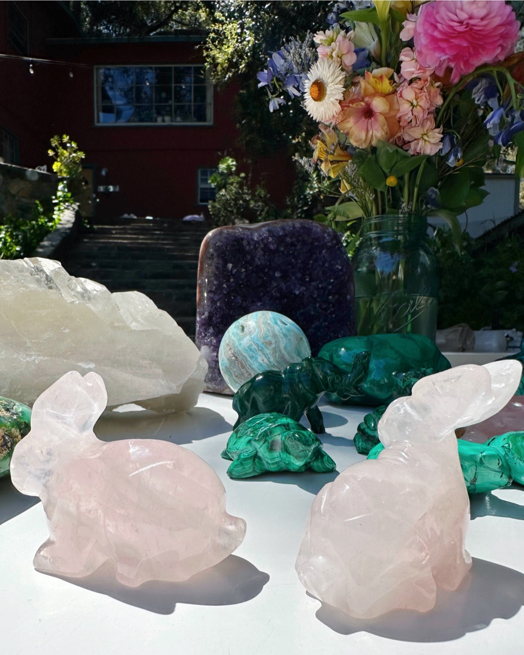 Rose Quartz Hand Carved Rabbits