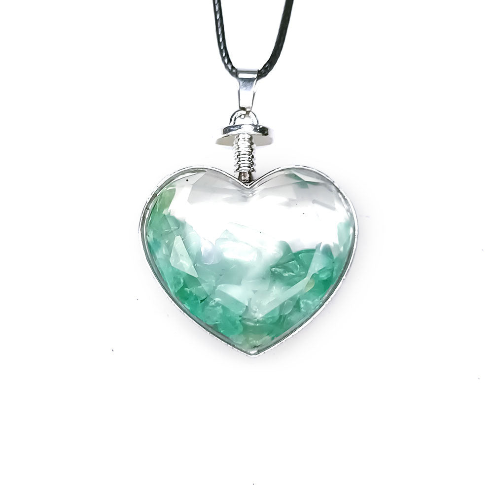 Natural Crystal Heart Bottle Pendant Necklace