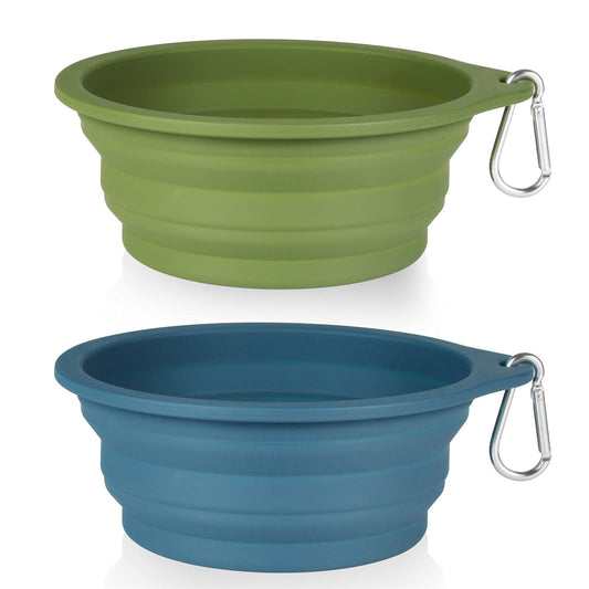 SLSON 2Pack Collapsible Dog BowlIntegrated Molding Travel Bowl No Plastic Rim Pet Feeding Bowls for Walking Traveling Outdoors600ML (Navy Blue+Dark Green)