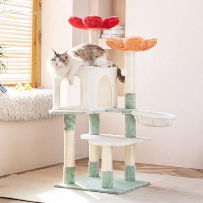 48in Flower Garden Cat Tree Cat Tower with Cozy Condo & Scratching Post Cat Tree Tower with Jumping Platform for Indoor Cats
