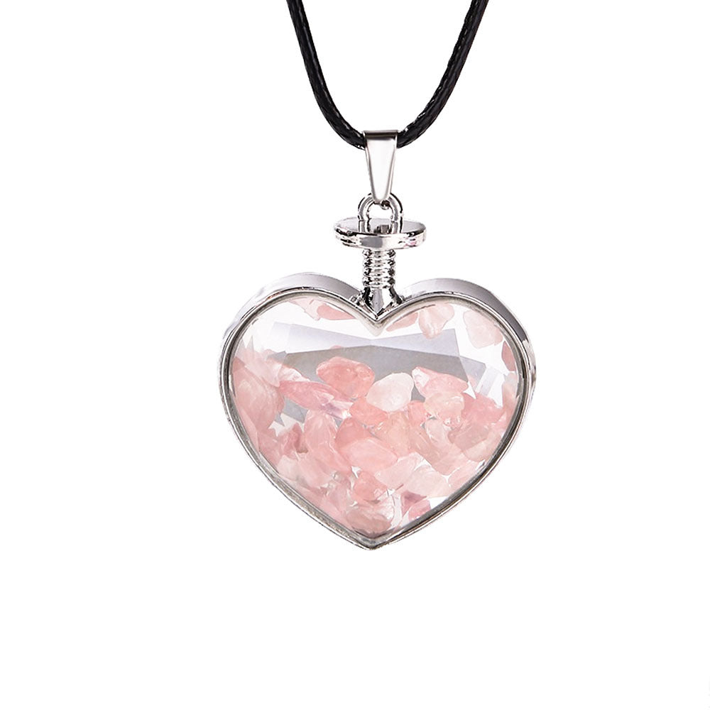 Natural Crystal Heart Bottle Pendant Necklace