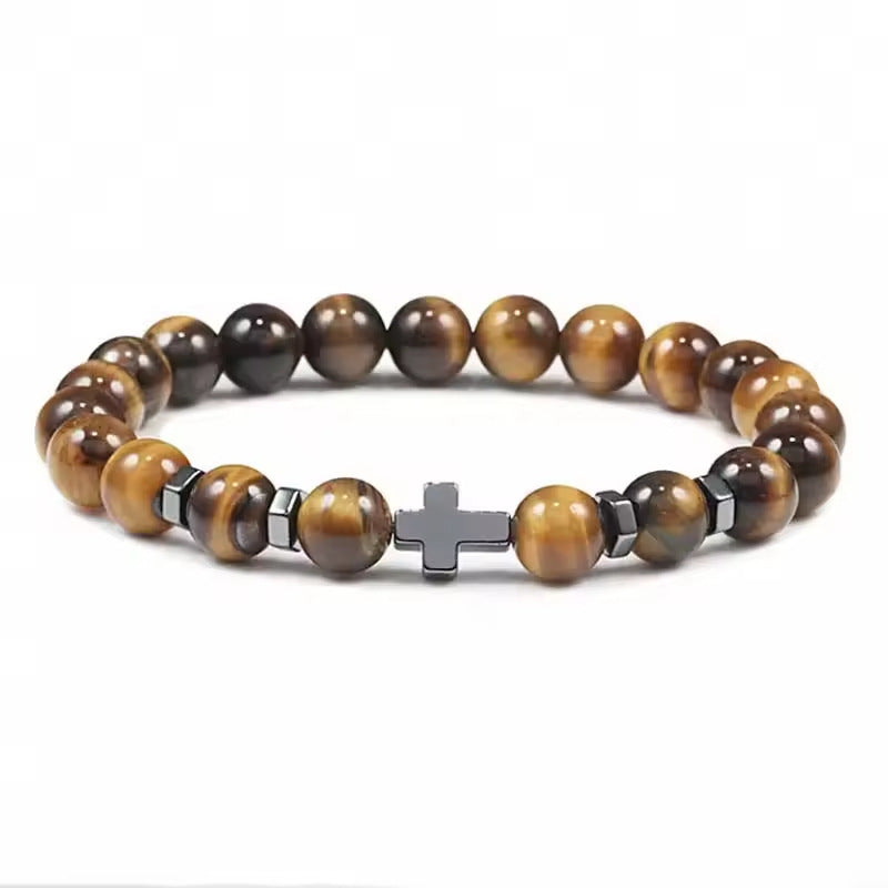 Natural Stone Cross Beaded Bracelet