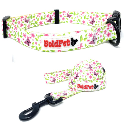 BOLDPET Dog Collar and Leash Set - Durable Polyester-Floral Dog Collar and Leash -Puppy Collar and Leash-Dog Collar and Leash Sets for Medium Dogs- Dog Collar and Leash Set for Large Dogs