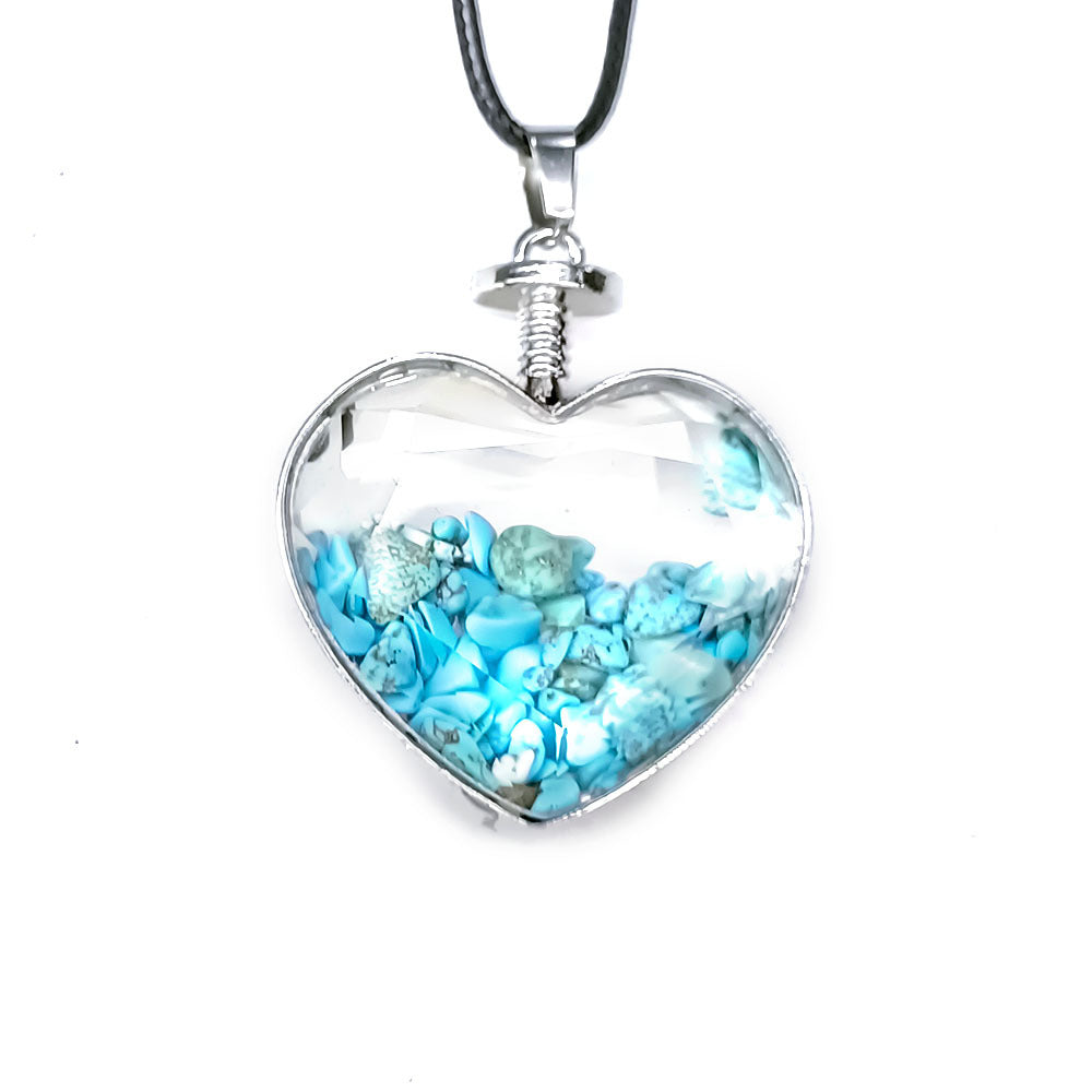 Natural Crystal Heart Bottle Pendant Necklace