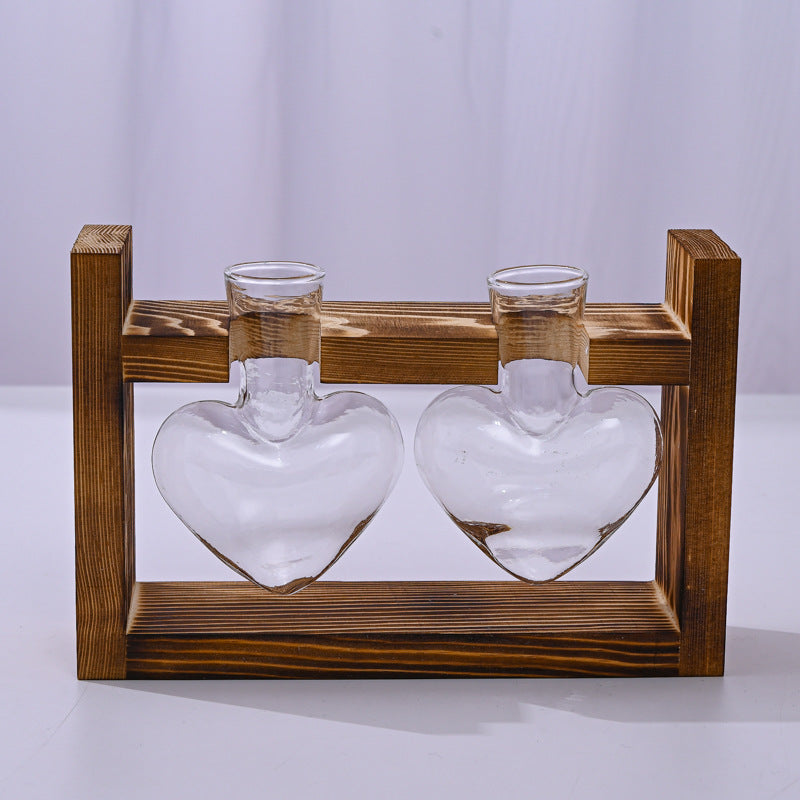 Wooden Frame With Hydroponic Glass Vase for Plants
