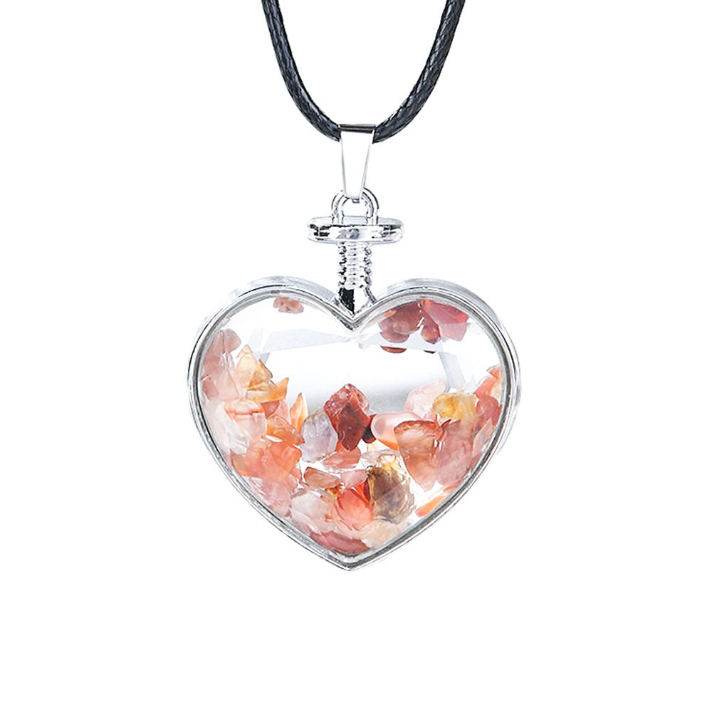 Natural Crystal Heart Bottle Pendant Necklace