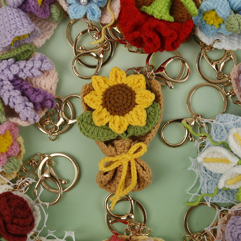 Handmade Crochet Flower Keychain Charm