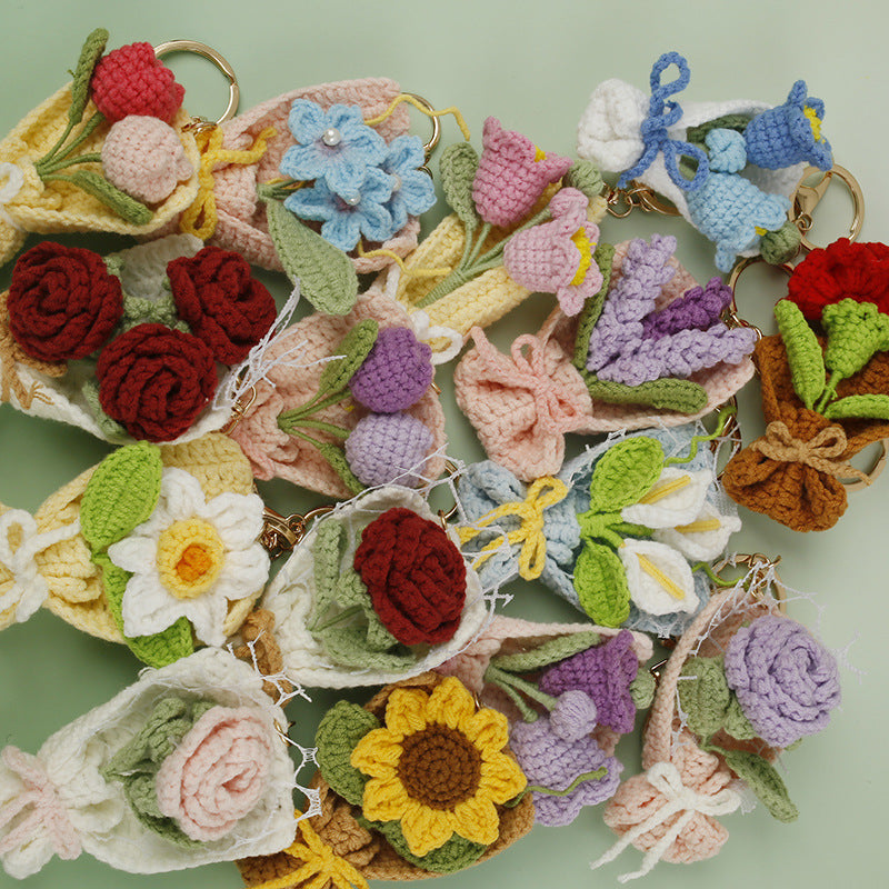 Handmade Crochet Flower Keychain Charm