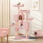 Cat Tree with Scratching Post 2 Cat Condos and 3 Hammocks Small Cat Tower for Indoor Cats Kittens for Small Spaces 58 Inch Soft Pink