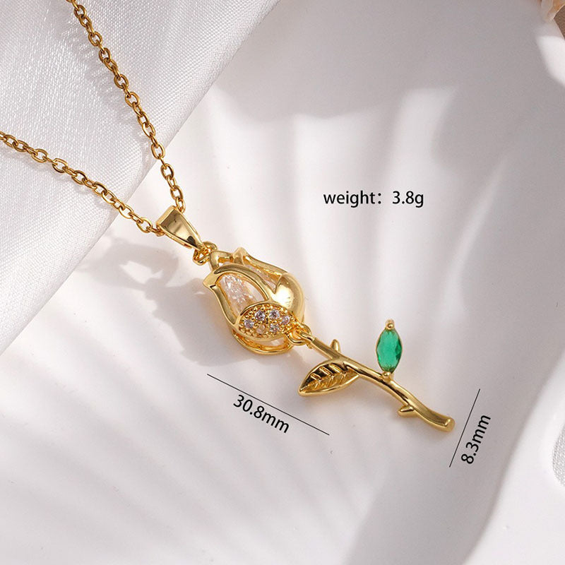Tulip Zircon Diamond Necklace Titanium Steel Chain