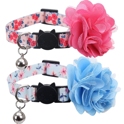 2 Pack Cat Collar Floral with Bell and Removable Flower Breakaway Adjustable for Cats Kitten