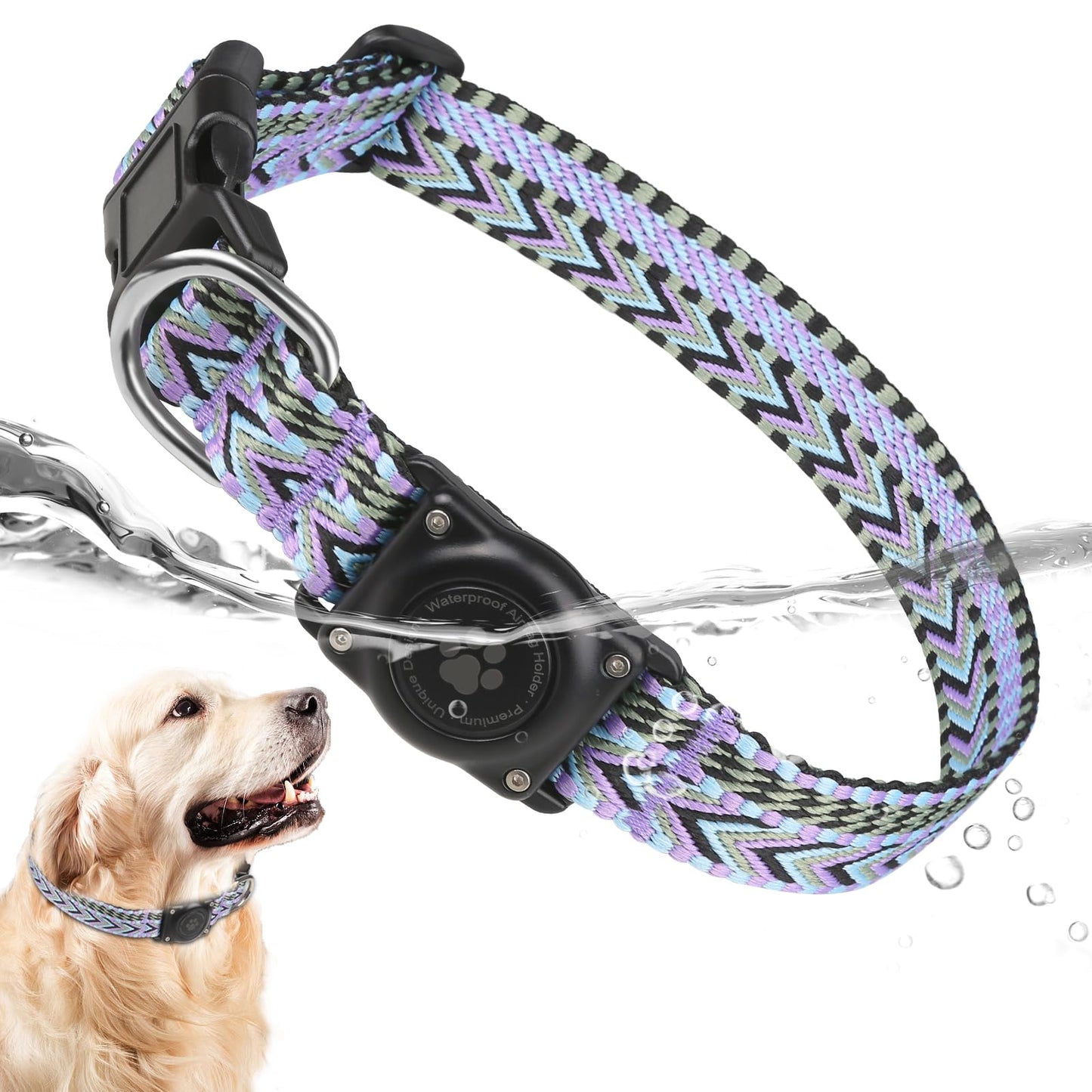 AirTag Dog Collar Waterproof Dog Collar Air Tag Holder - Comfortable Soft Webbing - GPS Dog Collar – Dog Collar with Airtag Holder - Fits for Small Medium Large Dogs (L (14"-20.2") Purple)