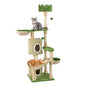 63 Inch Tall Cat Tree Cute Green Cat Tower with 2 Condos Plush Top Perch 2 Basket Beds Sisal Scratching Posts 2 Dangling Balls Slide Platform Large Aesthetic Cat Tree for Indoor Cats