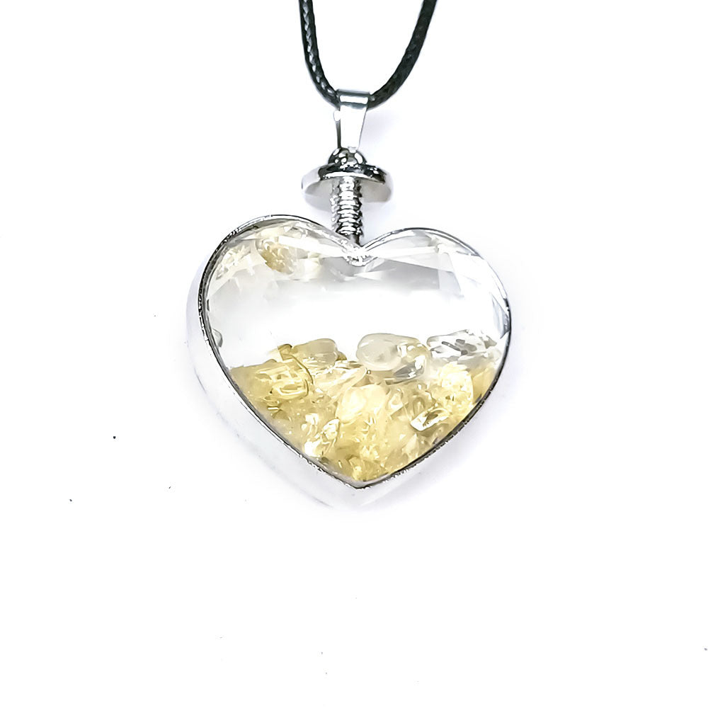 Natural Crystal Heart Bottle Pendant Necklace