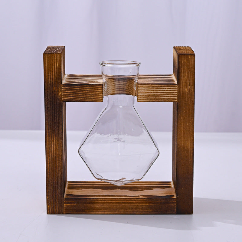 Wooden Frame With Hydroponic Glass Vase for Plants