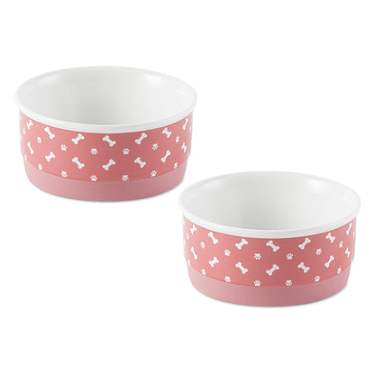 Bone Dry Ceramic Pet Bowls Microwave & Dishwasher Safe Non-Slip Bottom for Secure Feeding with Less Mess Small Bowl Set 4.25x2 Rose 2 Count