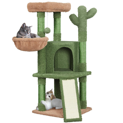 Cactus Cat Tree 42in Cat Tower for Indoor Cats Multi Level Cat Condo Scratching Post Cat Activity Center Pet Furniture w/Ball Plush Perch Platform Basket