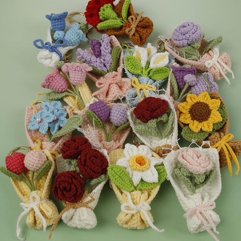 Handmade Crochet Flower Keychain Charm