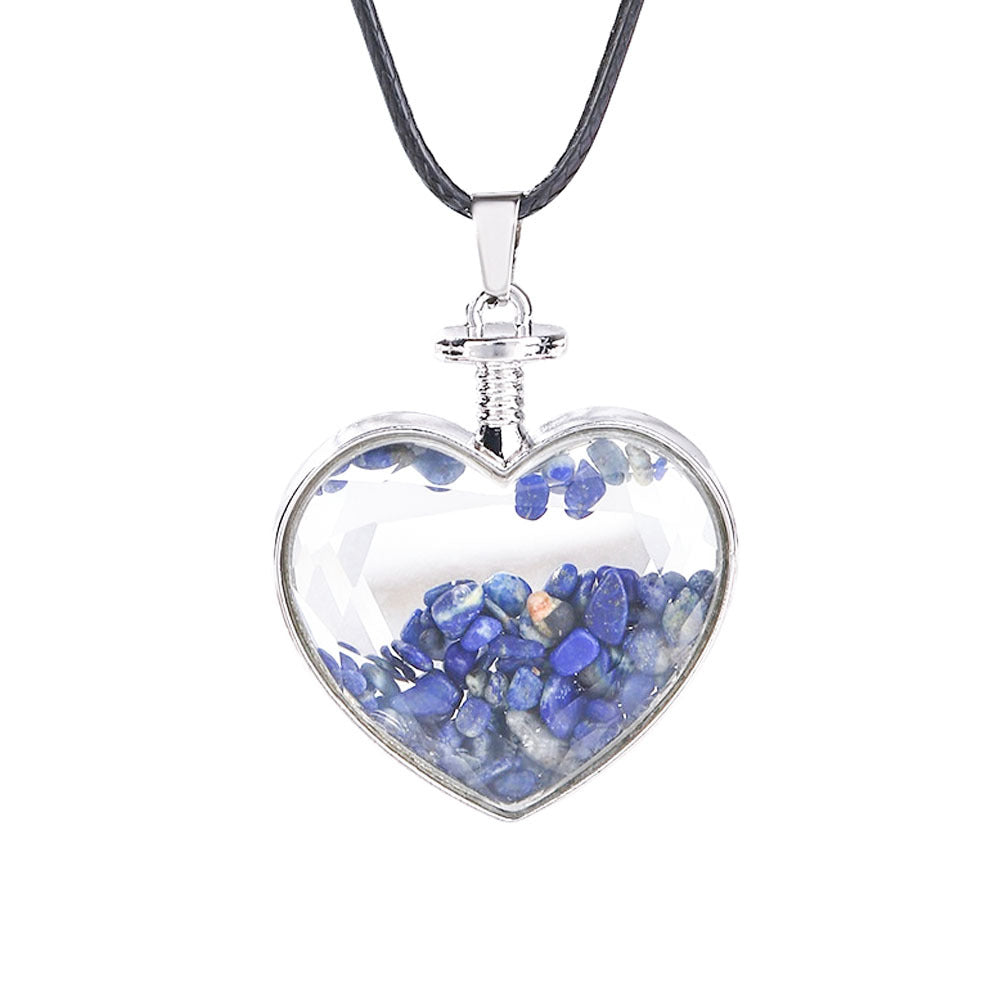 Natural Crystal Heart Bottle Pendant Necklace