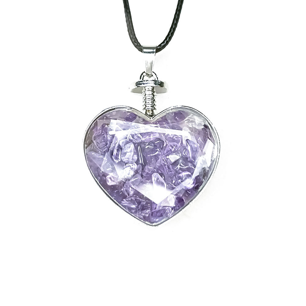 Natural Crystal Heart Bottle Pendant Necklace