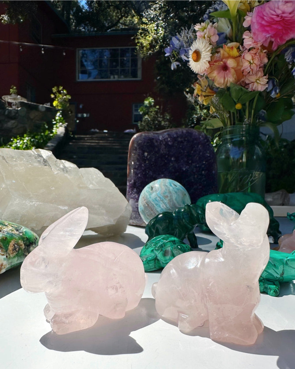 Rose Quartz Hand Carved Rabbits