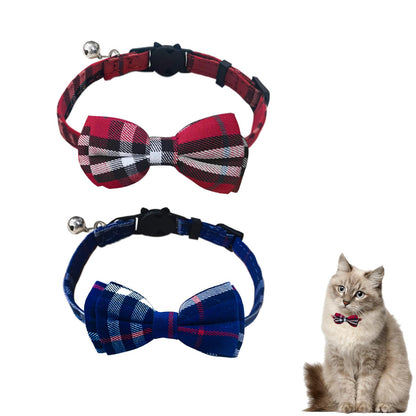 Andiker Cat Collar with Bell 2PCS Footprint & Reflective Cat Collar with Bell and Breakaway Safety Buckle 8-13 Inch Adjustable1 Nylon Collar Perfect for Cats in Random Color (Checkered Pattern)