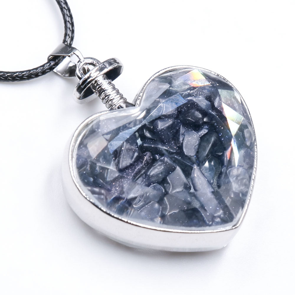 Natural Crystal Heart Bottle Pendant Necklace