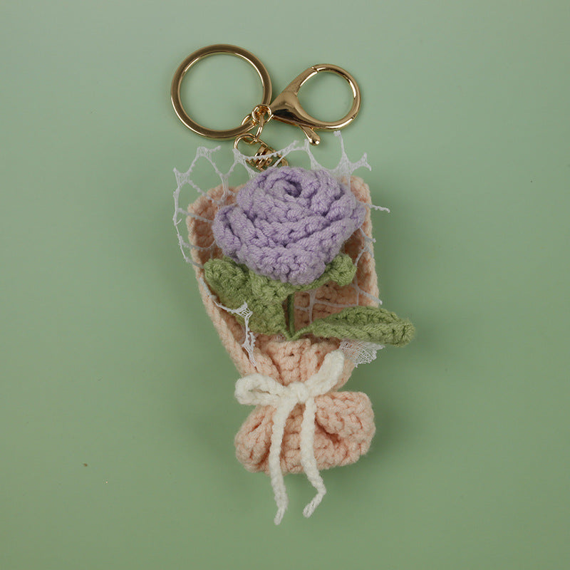 Handmade Crochet Flower Keychain Charm