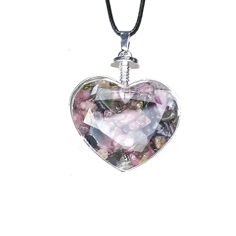 Natural Crystal Heart Bottle Pendant Necklace