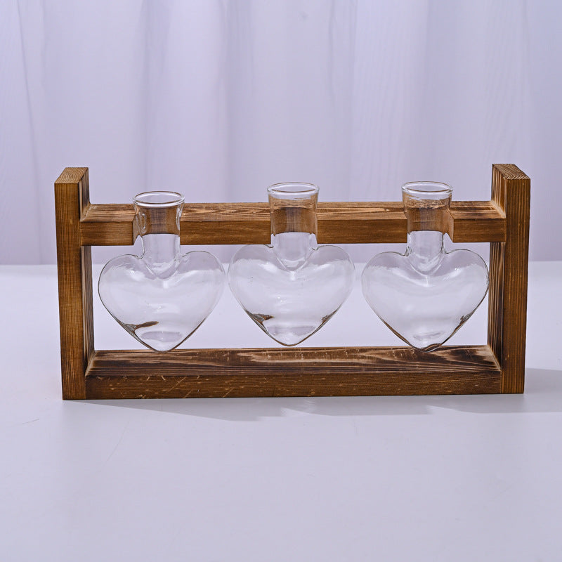 Wooden Frame With Hydroponic Glass Vase for Plants