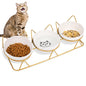 Elevated Cat Bowls with 3 Ceramic Bowls-5 inches Food & Water Bowls 15° Tilted Raised Feeding Dishes with Metal Stand for Multiple Cats Dog Pet Gold