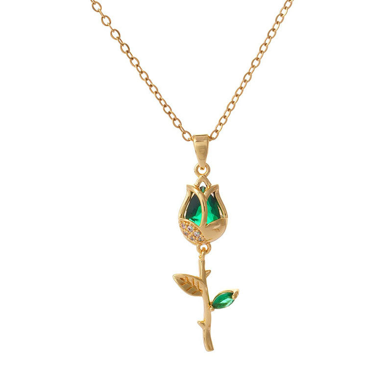 Tulip Zircon Diamond Necklace Titanium Steel Chain