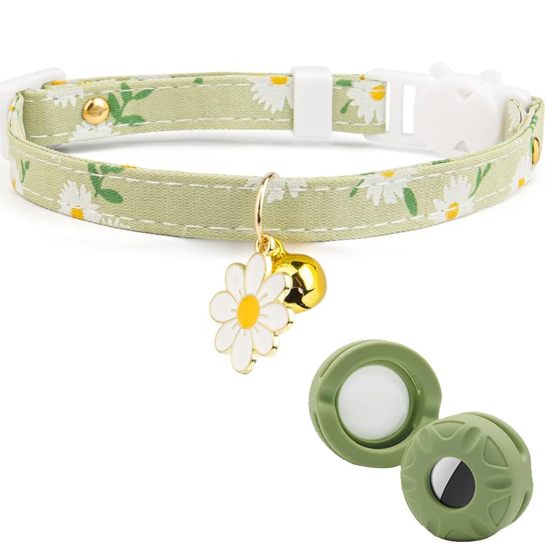 Airtag Cat Collar Breakaway Safety Kitten Collar with Apple Airtag Holder GPS Cat Collar with Bell Lightweigh Tracker Cat Collars for Girl Boy Cats Kittens and Puppies (green5)
