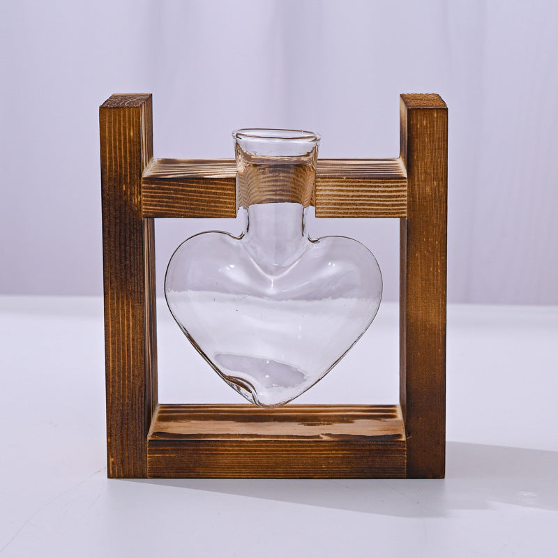 Wooden Frame With Hydroponic Glass Vase for Plants