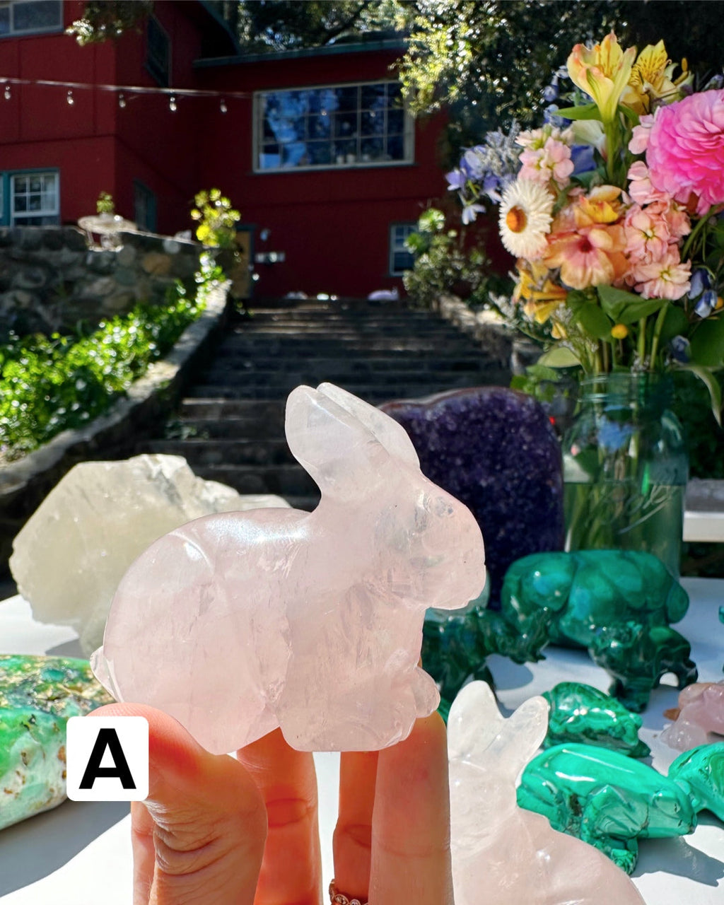 Rose Quartz Hand Carved Rabbits