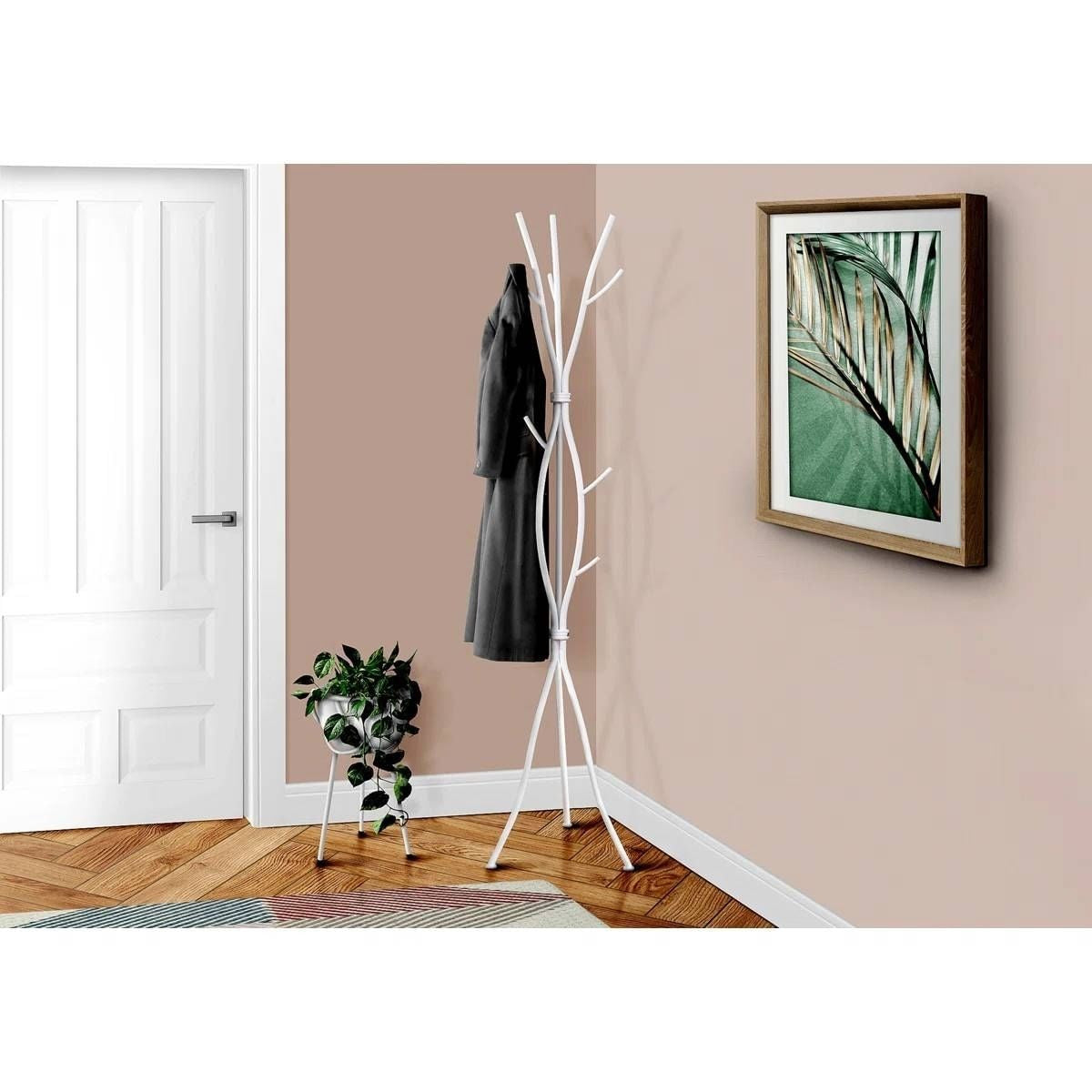 74-inch White Metal Coat Rack and Umbrella Stand